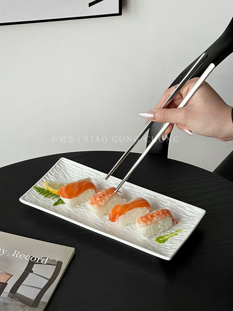 Đĩa sushi gốm hình chữ nhật kiểu Ins, đĩa gia dụng, đĩa sashimi, đĩa tráng miệng, đĩa kiểu phương Tây sáng tạo, bộ đồ ăn