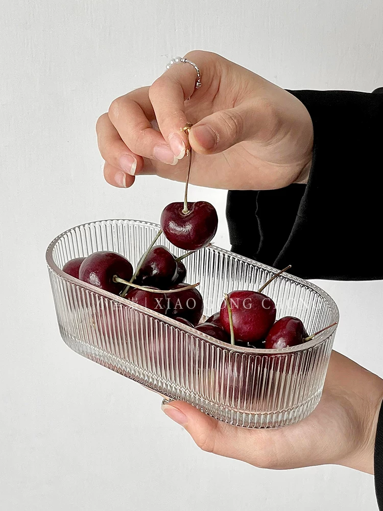 Bát thủy tinh hình oval đơn giản phong cách Ins, đĩa đựng đồ ăn nhẹ gia đình, khay đựng đồ ăn nhẹ, đĩa đựng trái cây, bát salad tráng miệng sáng tạo