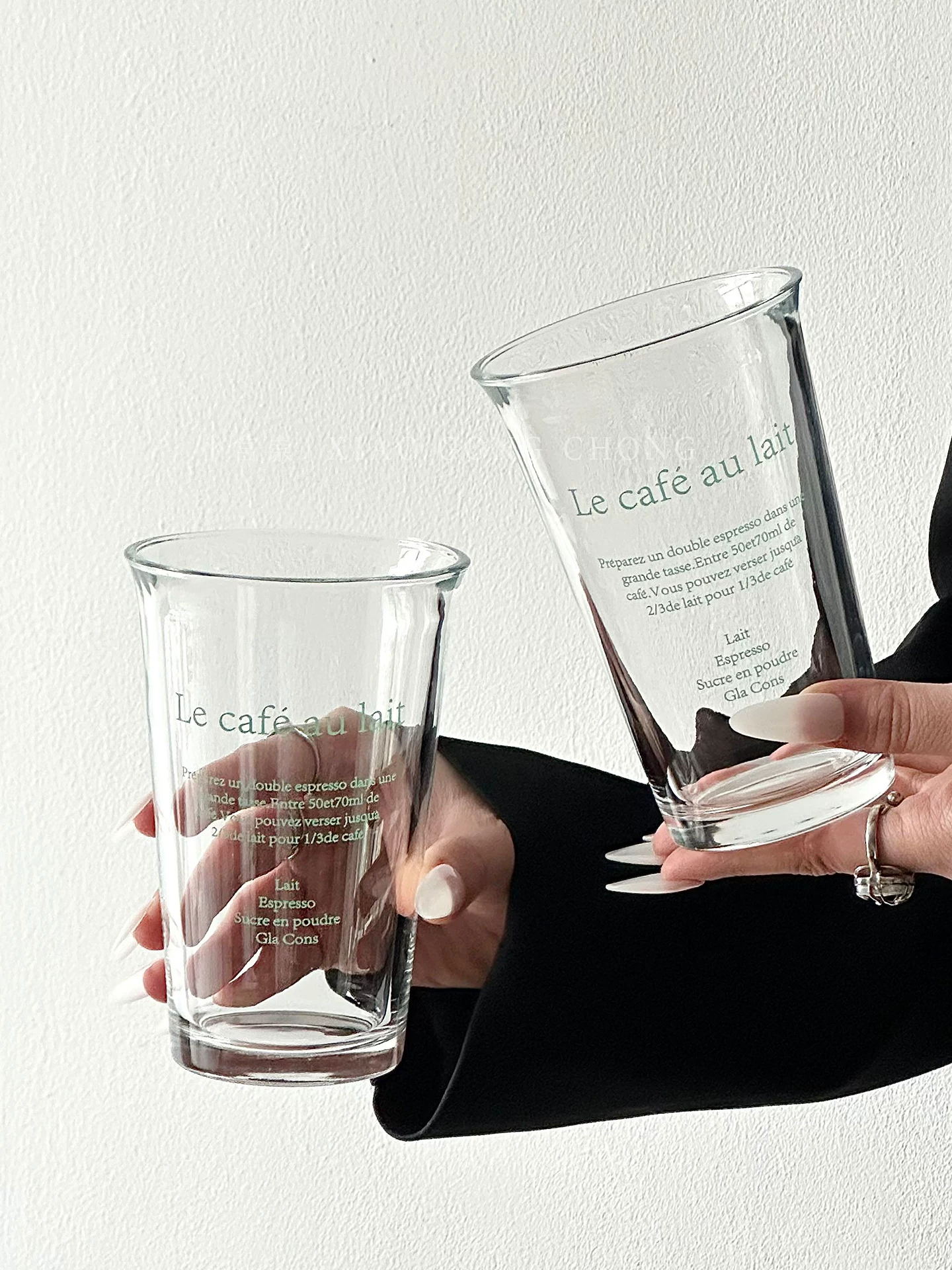 Cốc thủy tinh chữ xanh phong cách Ins cốc cà phê cốc latte Mỹ đá cốc sữa gia dụng cốc ăn sáng cốc nước