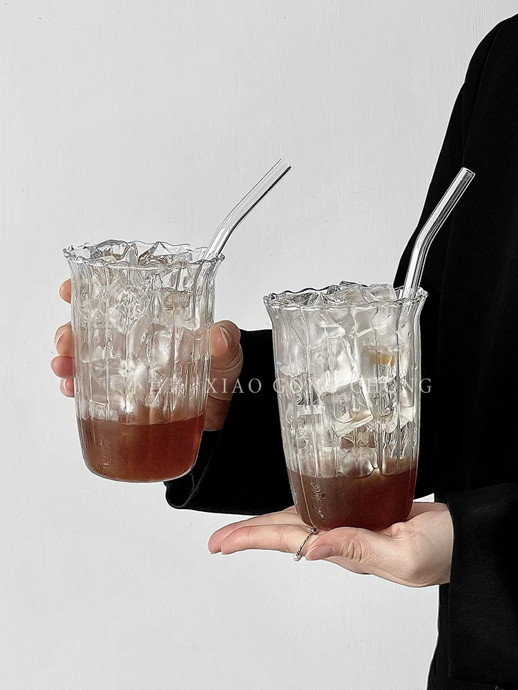Ly cà phê latte đá kiểu Mỹ, ly thủy tinh phong cách ins, chịu nhiệt cao, ly nước đơn giản, ly sữa, ly đồ uống, ly nước ép.