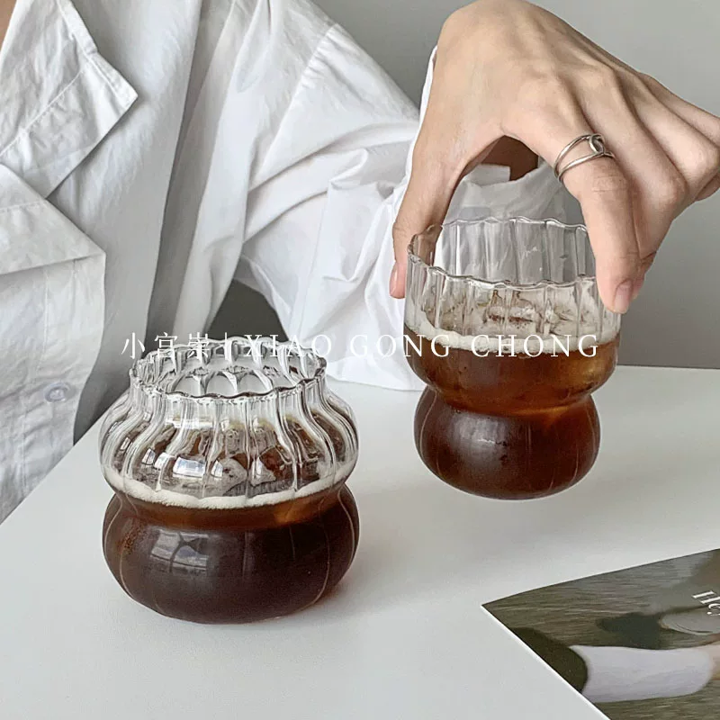 Ly cà phê đá kiểu dáng Niche Ins, ly sữa latte thủy tinh, thiết kế cổ điển, ly uống đồ uống