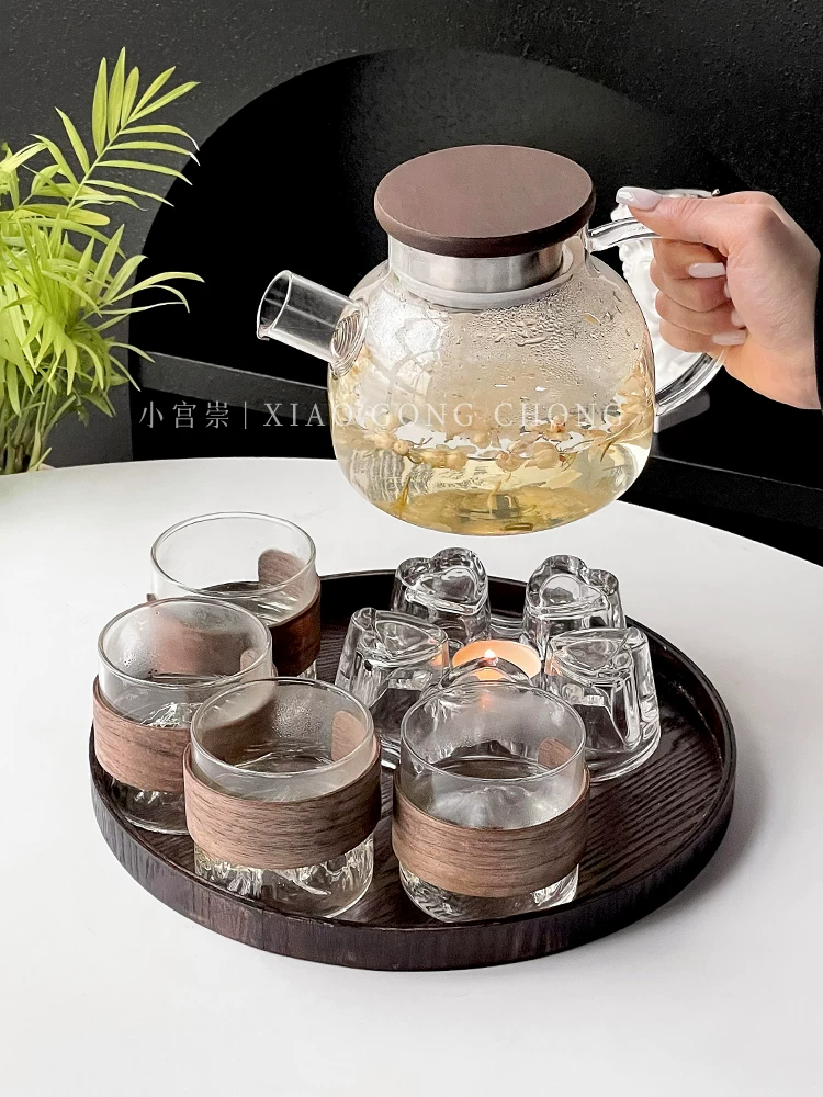 Bộ ấm trà thủy tinh kiểu Nhật, ấm trà hoa quả, ấm trà hấp, chịu nhiệt cao, dụng cụ pha trà gia dụng, bộ trà chiều