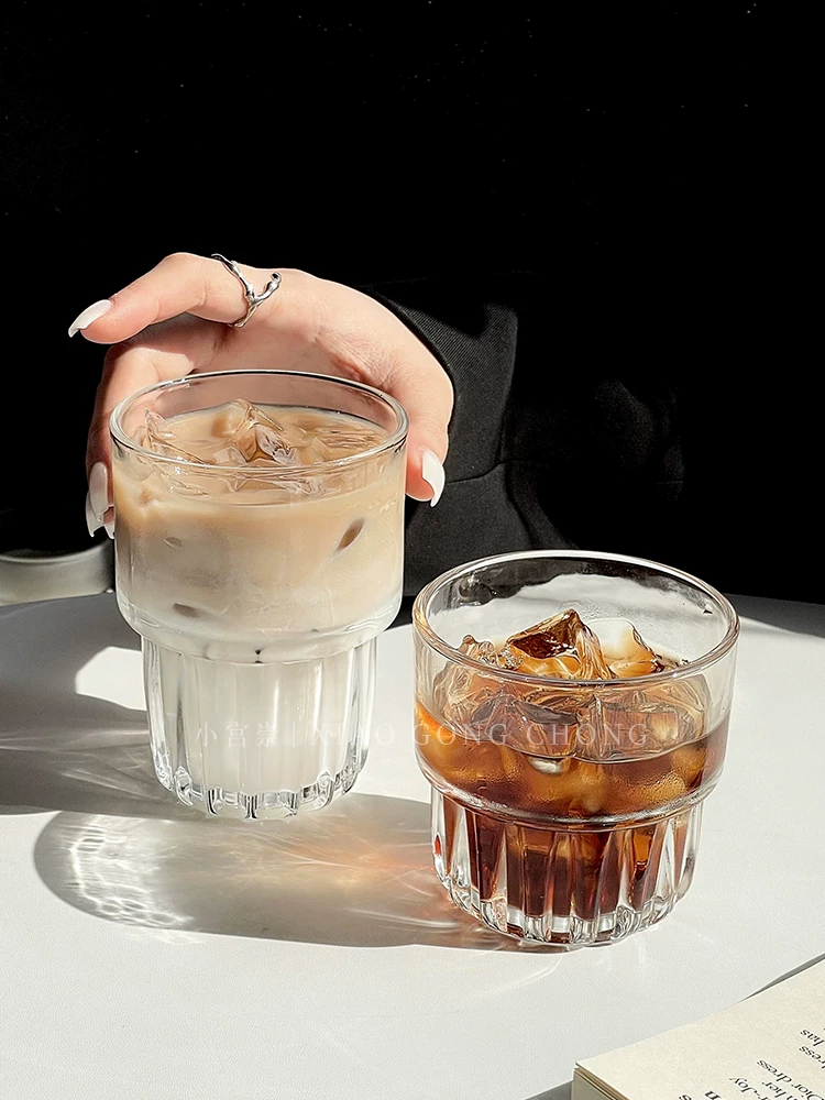 Ly cà phê trắng Úc kiểu Ins, ly thủy tinh latte đá Mỹ, ly vẽ latte art, ly uống nước, ly nước ép, ly sữa.