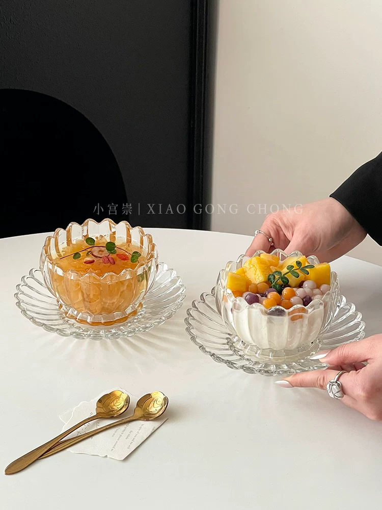 Bát nước đường sen cao cấp, đặc biệt đẹp, bộ bát thủy tinh gia dụng, cốc tổ chim phong cách ins, bát sữa chua, bát tráng miệng.
