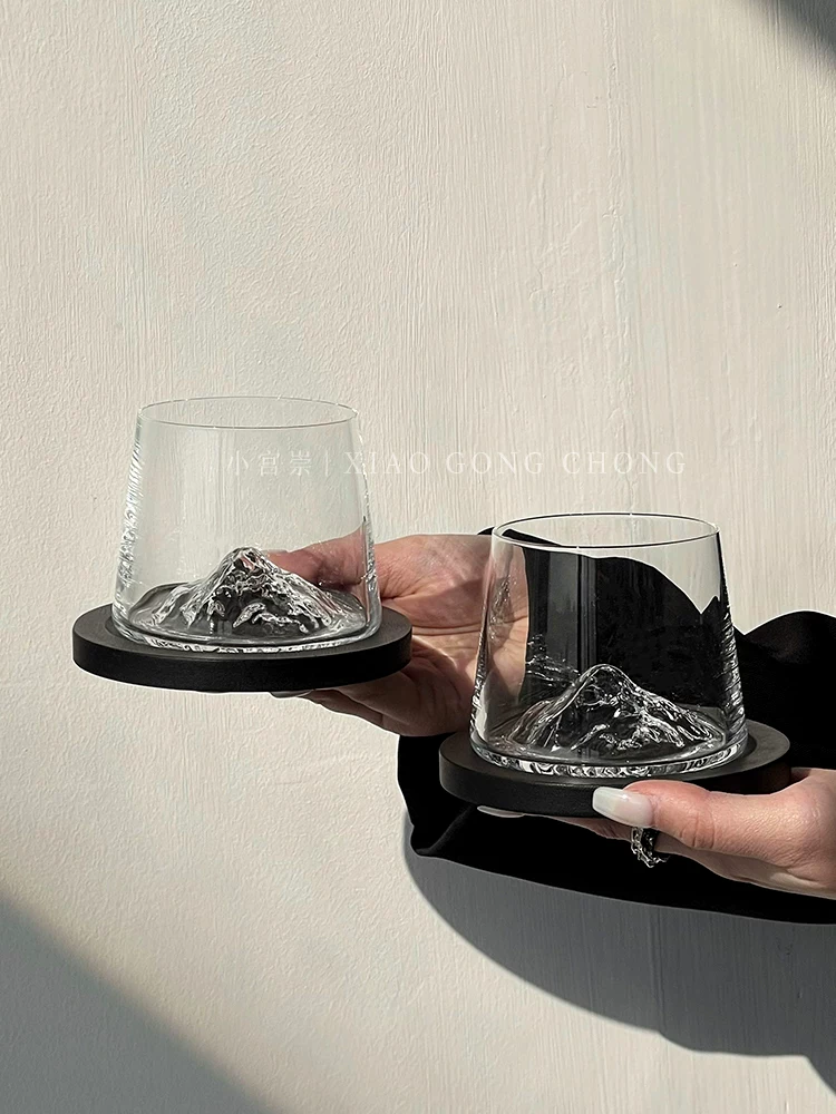 Ly núi Phú Sĩ phong cách Ins, đế lót ly sáng tạo cổ điển, ly ngắm cảnh núi, ly rượu whisky gia dụng cao cấp, ly thủy tinh.