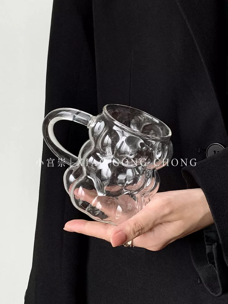 Ly thủy tinh hình quả nho, ly cà phê phong cách cá nhân hóa, ly thủy tinh borosilicate chịu nhiệt cao có tay cầm, ly sữa latte, ly nước, ly nước ép.