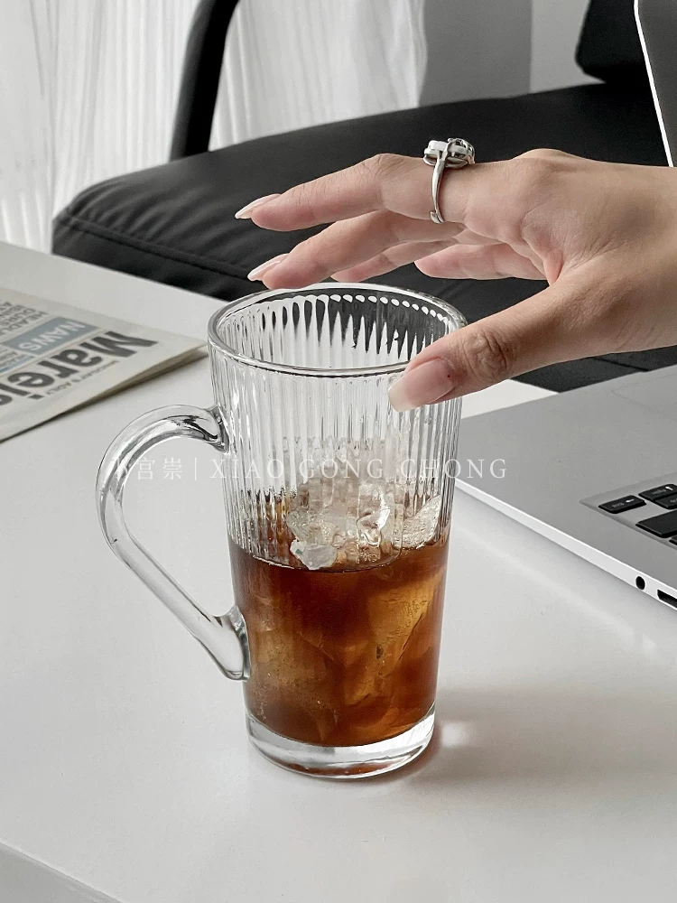 Ly thủy tinh phong cách tối giản có tay cầm, ly sữa thẩm mỹ cao, ly cà phê, ly uống nước gia đình mùa hè, cốc.