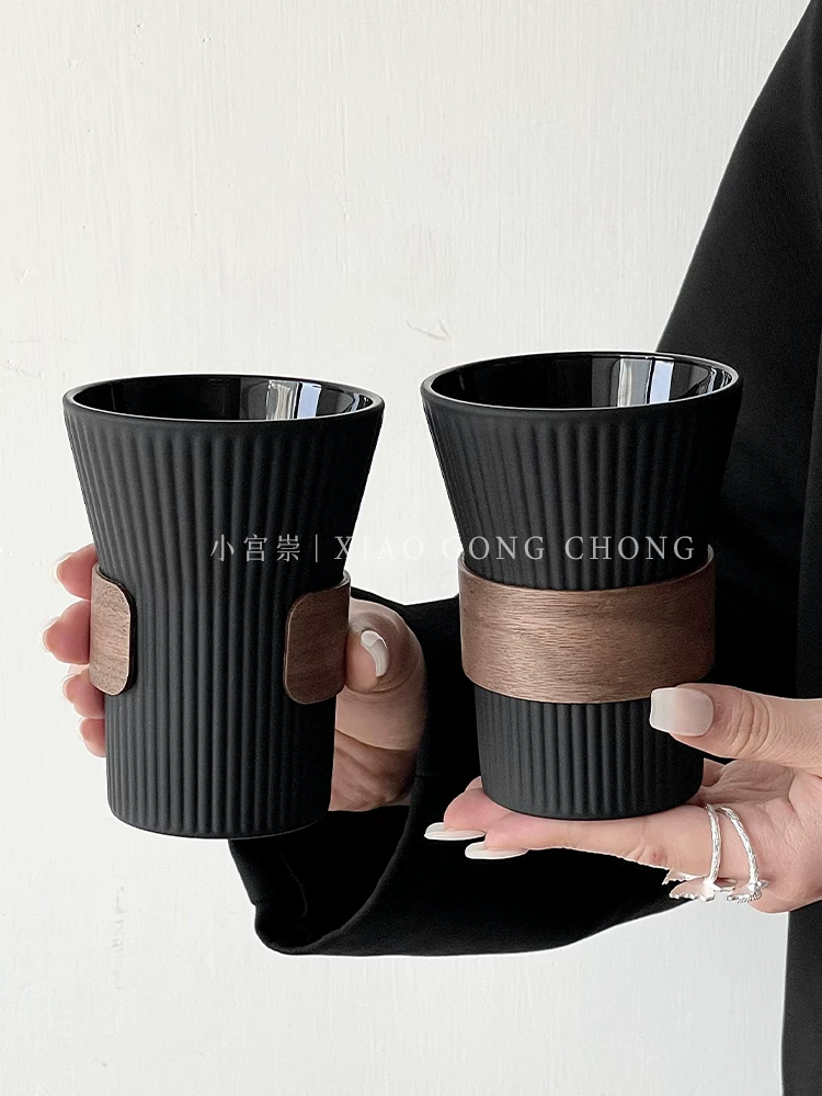 Ly cà phê treo tai, màu đen mờ, kiểu dáng đơn giản, sang trọng, chống nóng, ly trà, ly thủy tinh mờ, ly latte, ly uống nước gia dụng