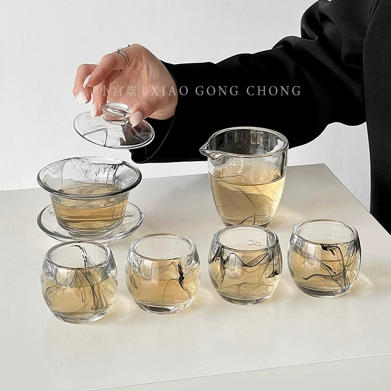 Tách trà pha lê men mực kiểu Trung Hoa, cốc thủy tinh gia dụng để uống trà, tách trà nhỏ, tách trà sư, cốc rượu nhỏ