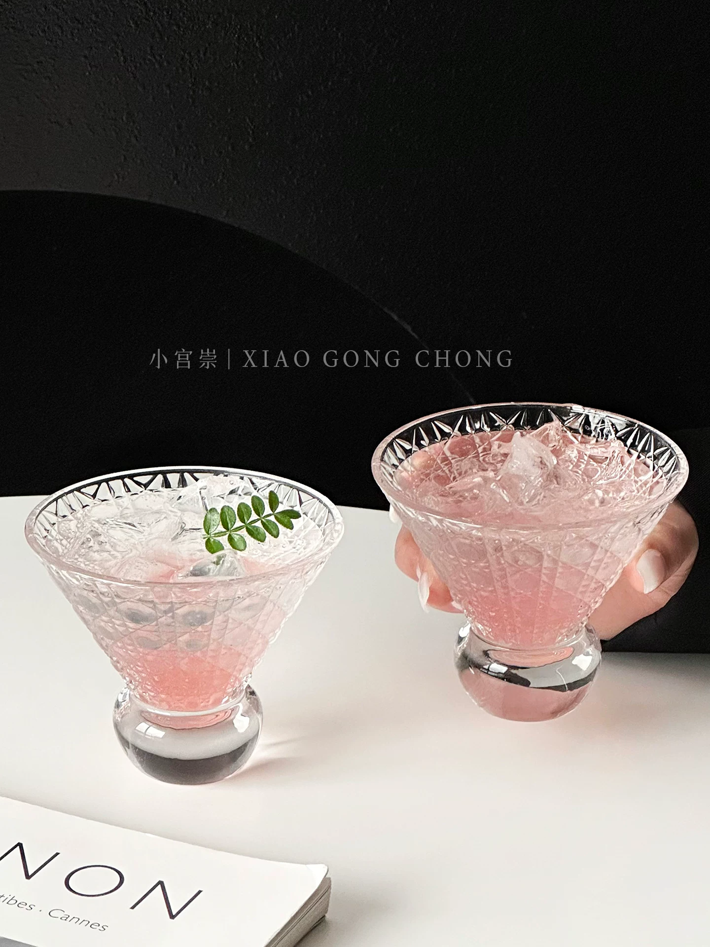Ly thủy tinh cao, họa tiết đá quý cổ điển, sang trọng, độc đáo, thích hợp cho Americano đá, nước ép hoặc nước có ga.