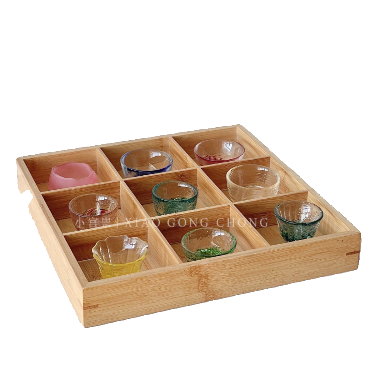 Bộ cốc rượu sake thủy tinh màu chín ngăn kiểu Nhật, cốc trà thủy tinh gia dụng, ly rượu shot, bộ rượu vang, cốc rượu vang trắng