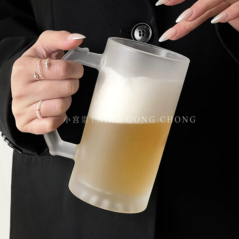 Cốc bia gia dụng dung tích lớn có tay cầm, cốc bia tươi có giá trị cao, cốc uống nước lạnh mùa hè, cốc nước trái cây, cốc thủy tinh