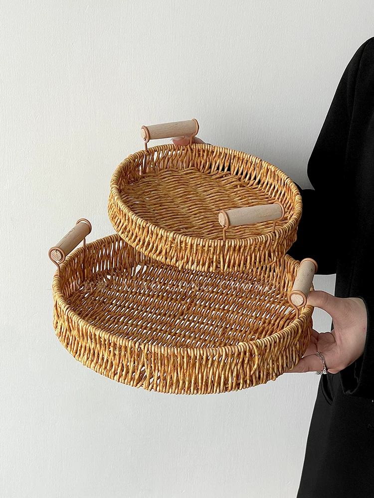 Khay mây giả khay đựng đồ ăn nhẹ khay đựng đồ ăn nhẹ giỏ trái cây nhà phòng khách bánh mì khay đựng bánh ngọt khay đựng trái cây khô