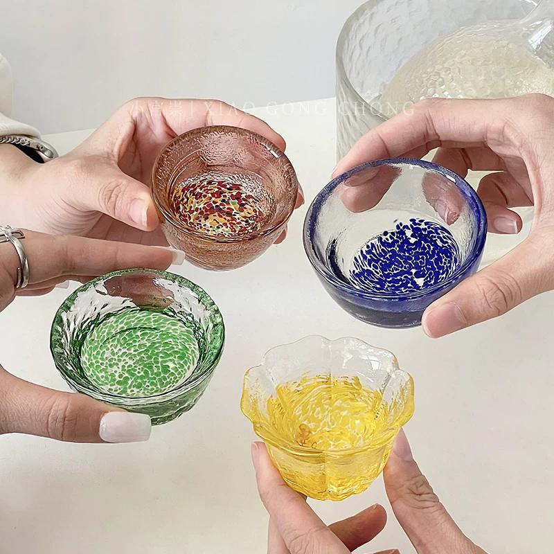 Ly thủy tinh màu kiểu Nhật, ly rượu sake, ly rượu trái cây, bình rượu sake, khay, bộ rượu, ly thủy tinh gia dụng, ly rượu nhỏ