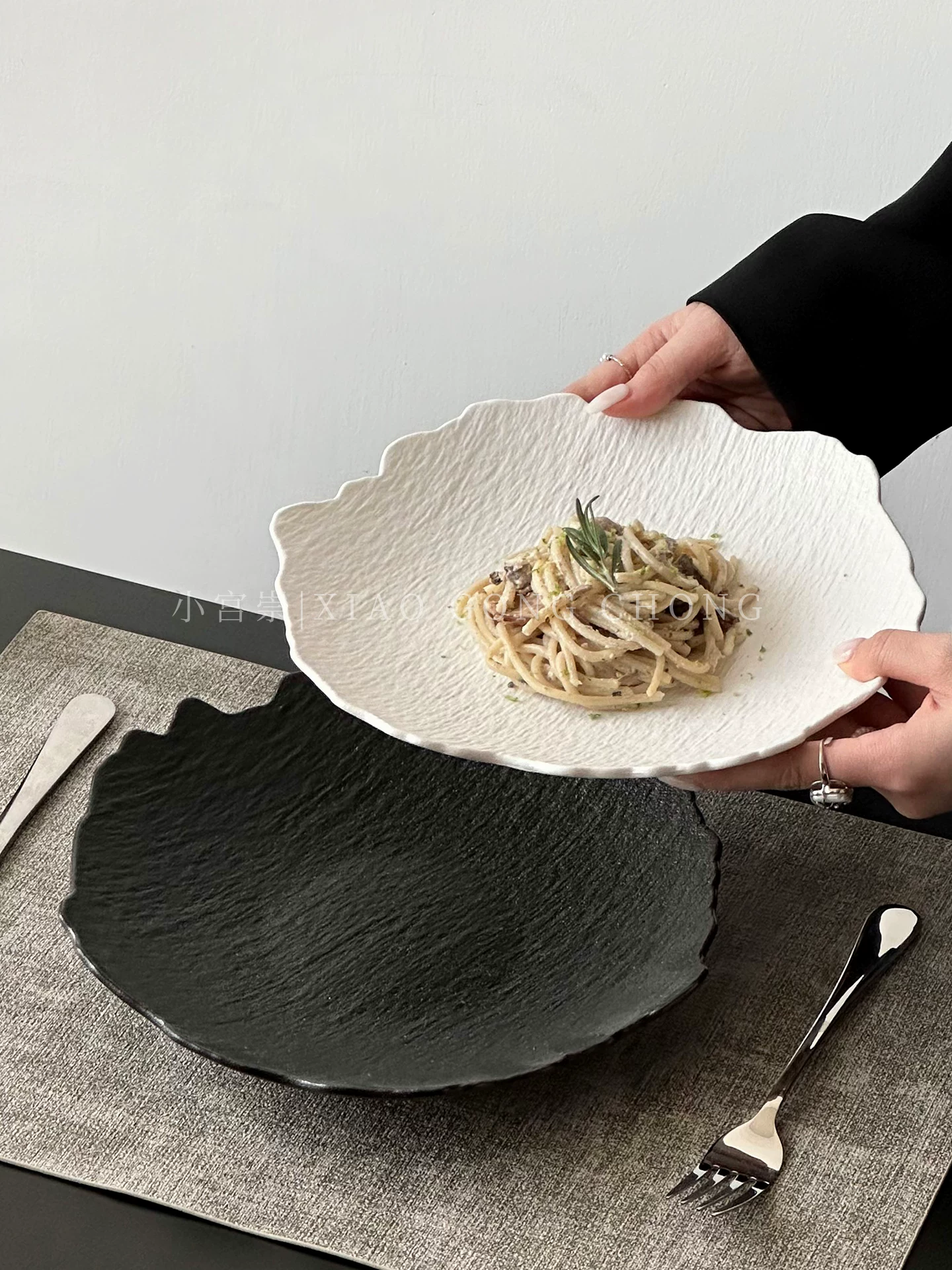 Đĩa steak hoa văn đá không đều cao cấp, đĩa gốm sứ kiểu Tây dùng trong gia đình, đĩa mì ống, đĩa sâu lòng, đĩa sáng tạo, đĩa salad