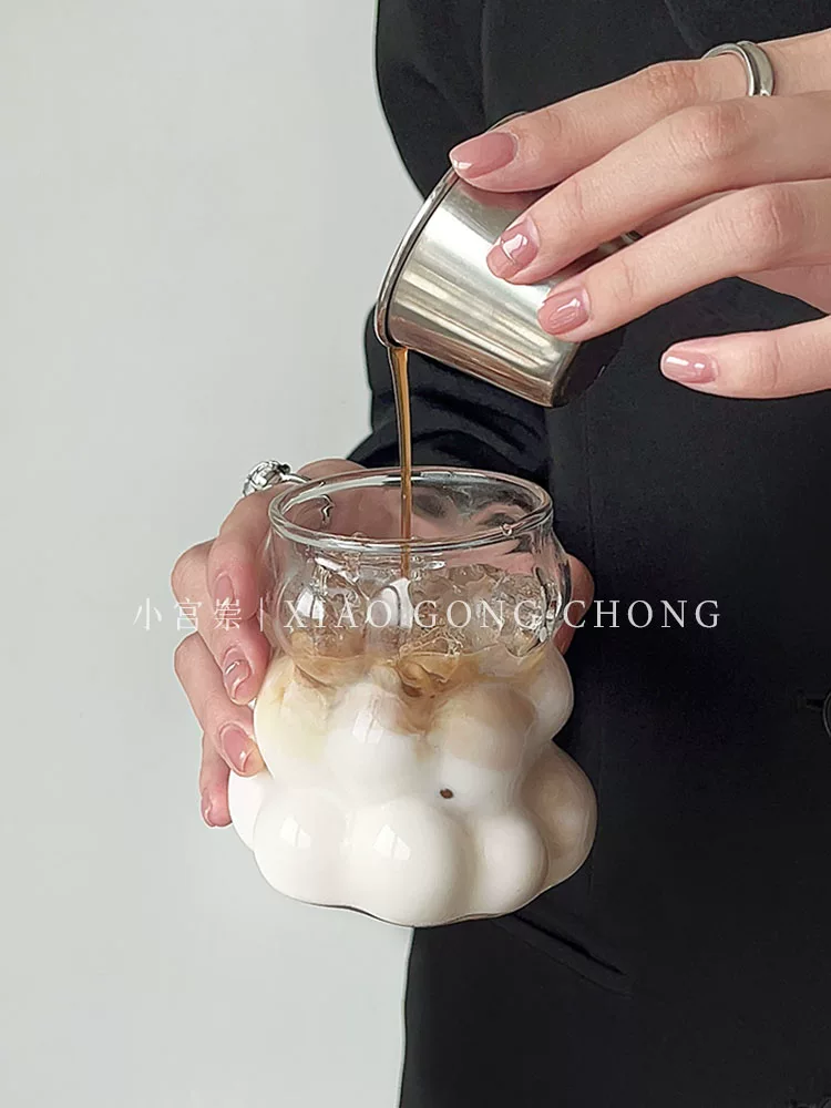 Ly thủy tinh hình quả nho, ly cà phê phong cách cá nhân hóa, ly thủy tinh borosilicate chịu nhiệt cao có tay cầm, ly sữa latte, ly nước, ly nước ép.