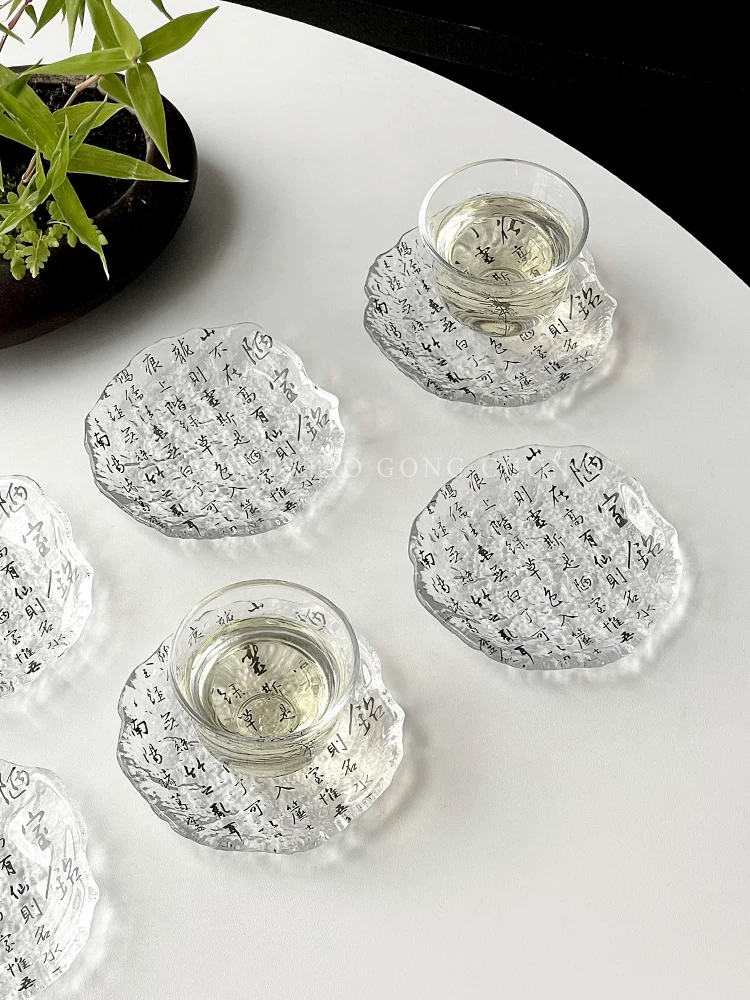 Thư pháp trên bức tường phòng tồi tàn, Đĩa băng, Đế ly kiểu Trung Hoa mới, Khay trà thủy tinh sáng tạo, Đĩa đựng nước chấm, Đĩa tráng miệng, Tách trà