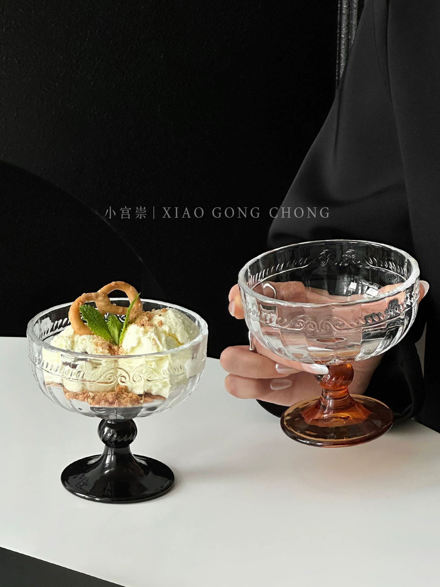 Ly kem thủy tinh cổ điển, ly tráng miệng cao, bát kem cổ điển, bát sữa chua, bát ăn sáng độc đáo