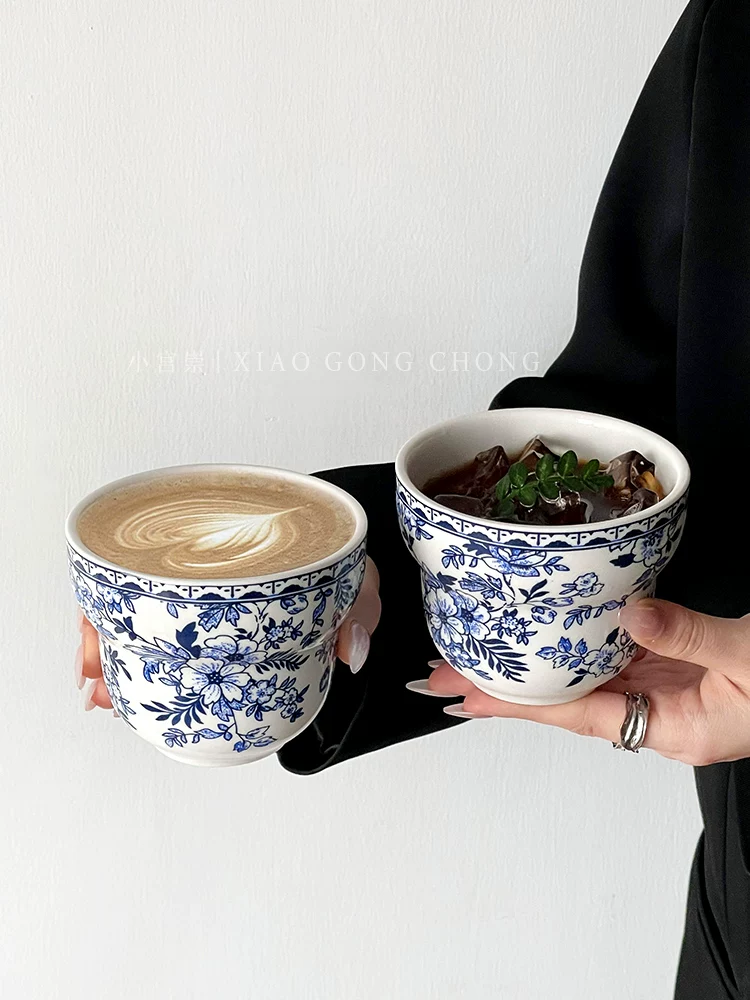 Tách cà phê sứ xanh trắng kiểu Trung Hoa, bộ ấm chén tinh tế, tách hoa mocha cao cấp, tách gốm, tách latte