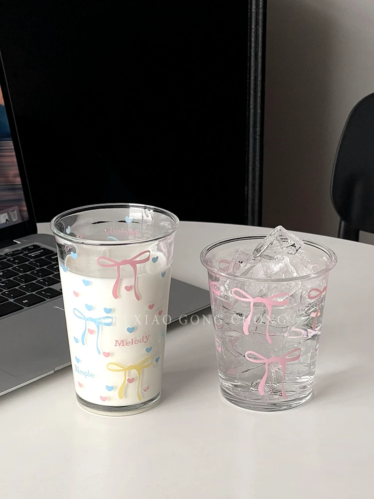 Ly thủy tinh kiểu dáng dễ thương, ly cà phê sữa nắp bật cao cấp, ly ăn sáng, ly nước ép, ly trà sữa.
