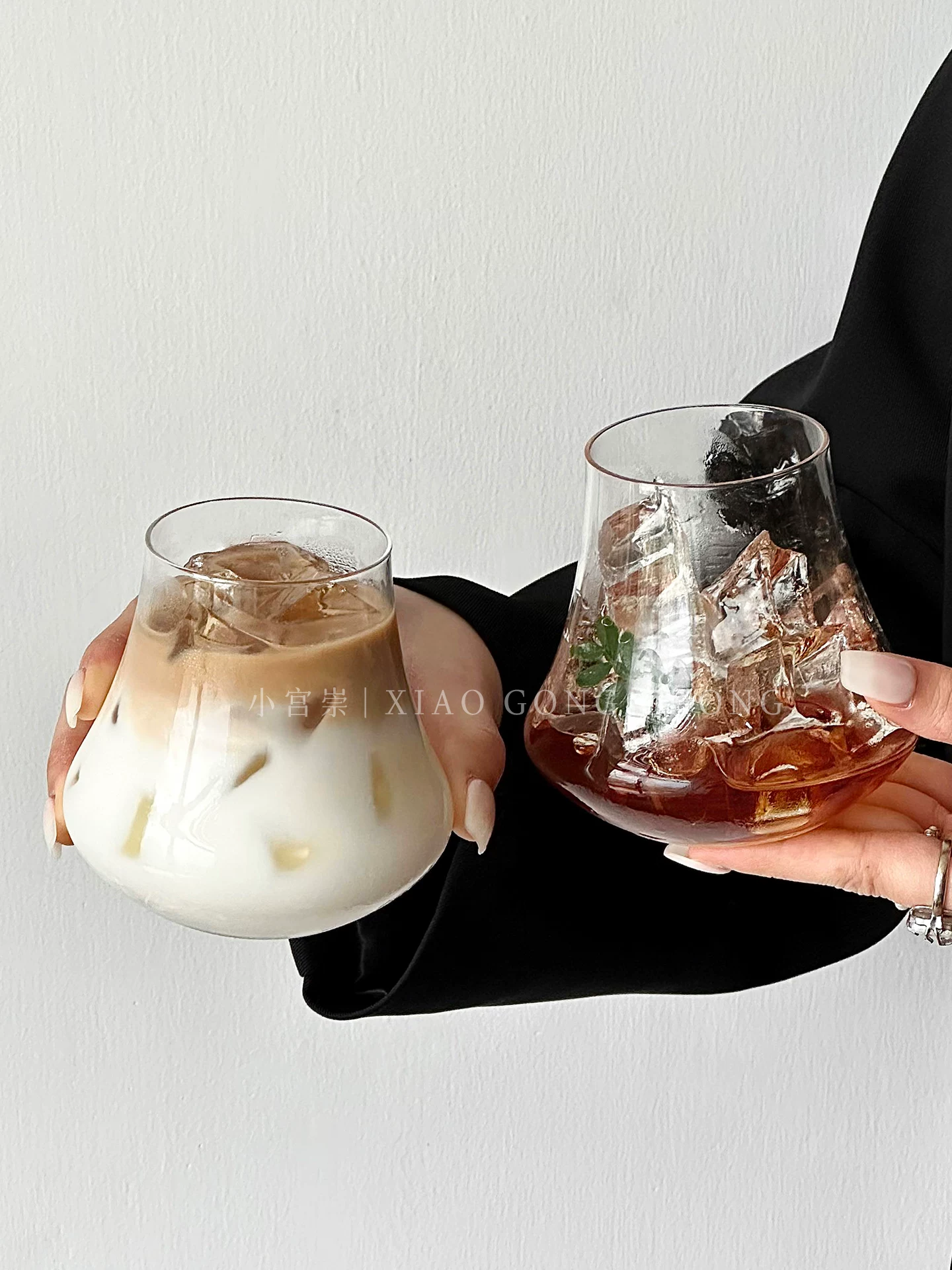 Ly thủy tinh núi Phú Sĩ sáng tạo, hợp thời trang và thẩm mỹ, thích hợp cho cà phê đá Americano, latte sữa, cà phê, nước ép và đồ uống lạnh.