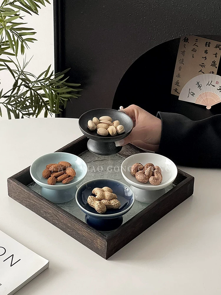 Bộ đĩa đựng trái cây khô bằng gốm sứ kiểu cổ điển Trung Quốc, đĩa đựng đồ ăn nhẹ trà tinh tế gia dụng, đĩa bánh ngọt, đĩa cao, đĩa trái cây, đĩa nhỏ