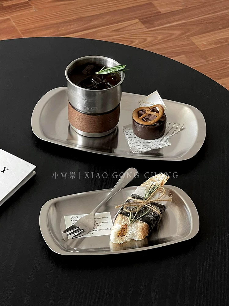 Khay inox kiểu Ins hình chữ nhật sáng tạo, đĩa đựng thức ăn kiểu Hàn Quốc, đĩa đựng đồ ăn nhẹ cao cấp, đồ dùng nhà hàng
