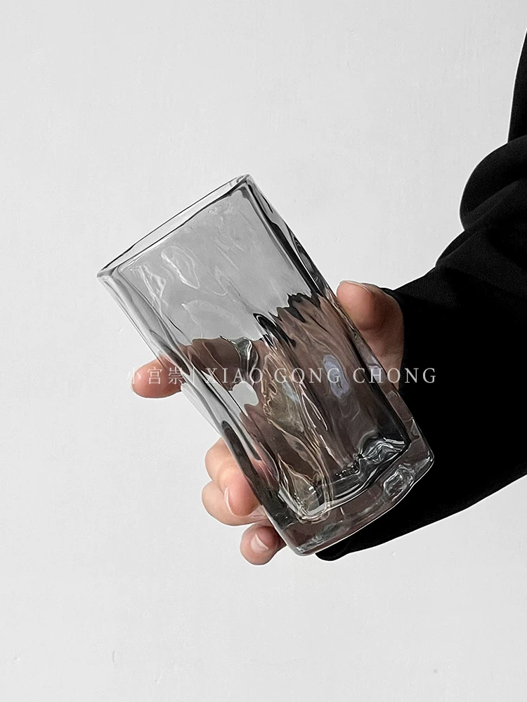 Ly thủy tinh xoắn màu tro không đều, dùng trong gia đình, thích hợp cho Americano đá, latte, cà phê, đồ uống lạnh, nước ép và nước.