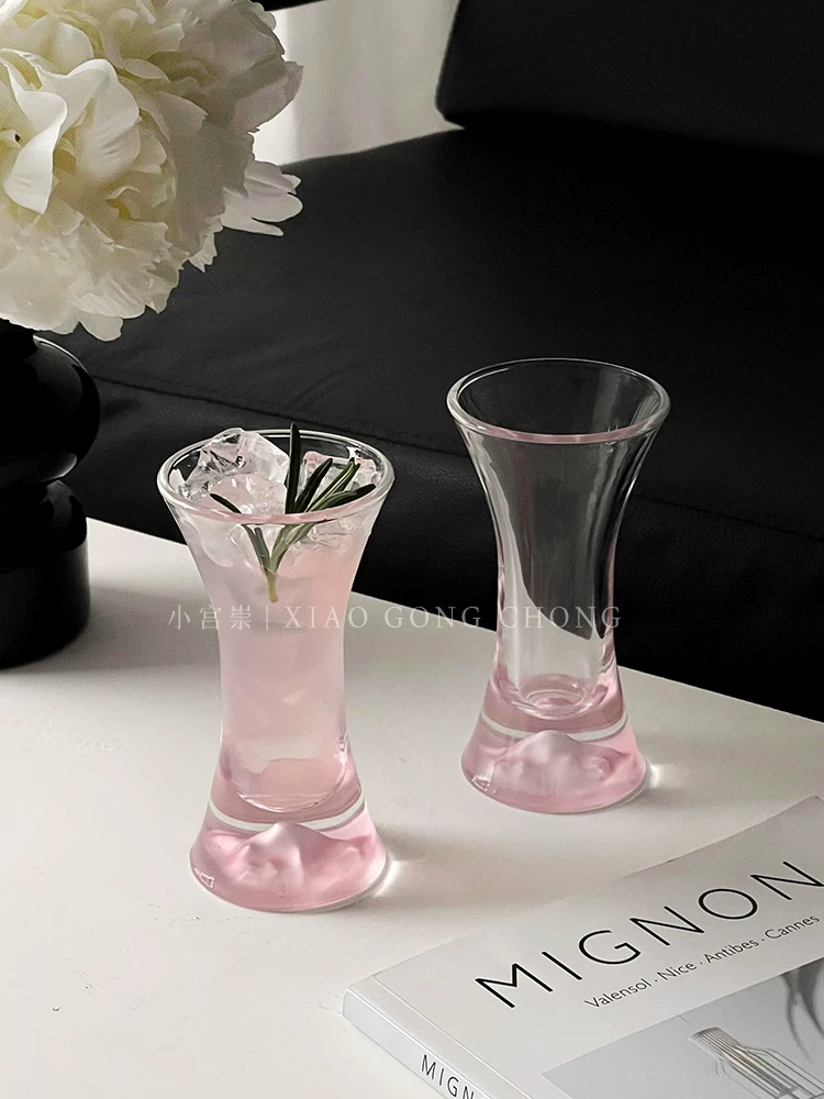 Cốc thủy tinh hình eo màu hồng chất lượng cao để ngắm cảnh, cốc thủy tinh kiểu Instagram, cốc cocktail, cốc rượu sâm banh, cốc nước trái cây gia dụng, cốc nước uống lạnh.