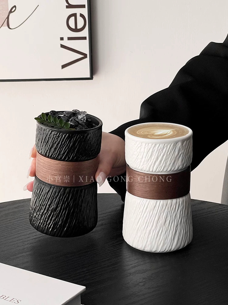 Bộ cốc cà phê bằng gốm sứ retro, cốc nghệ thuật latte cao cấp, cốc uống nước lạnh kiểu Mỹ, cốc nước chống bỏng