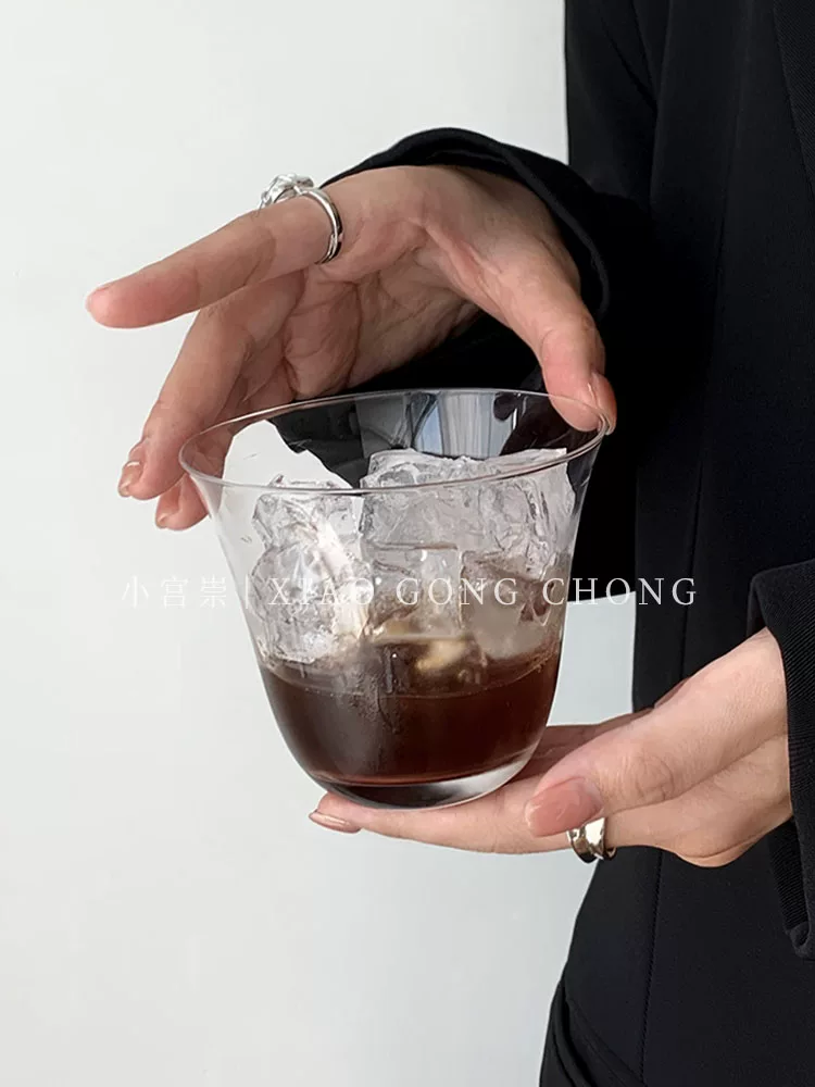 Ly cà phê đá Mỹ kiểu Ins, miệng rộng, ly trà đơn giản, ly cocktail, ly thủy tinh trong suốt, ly uống nước lạnh