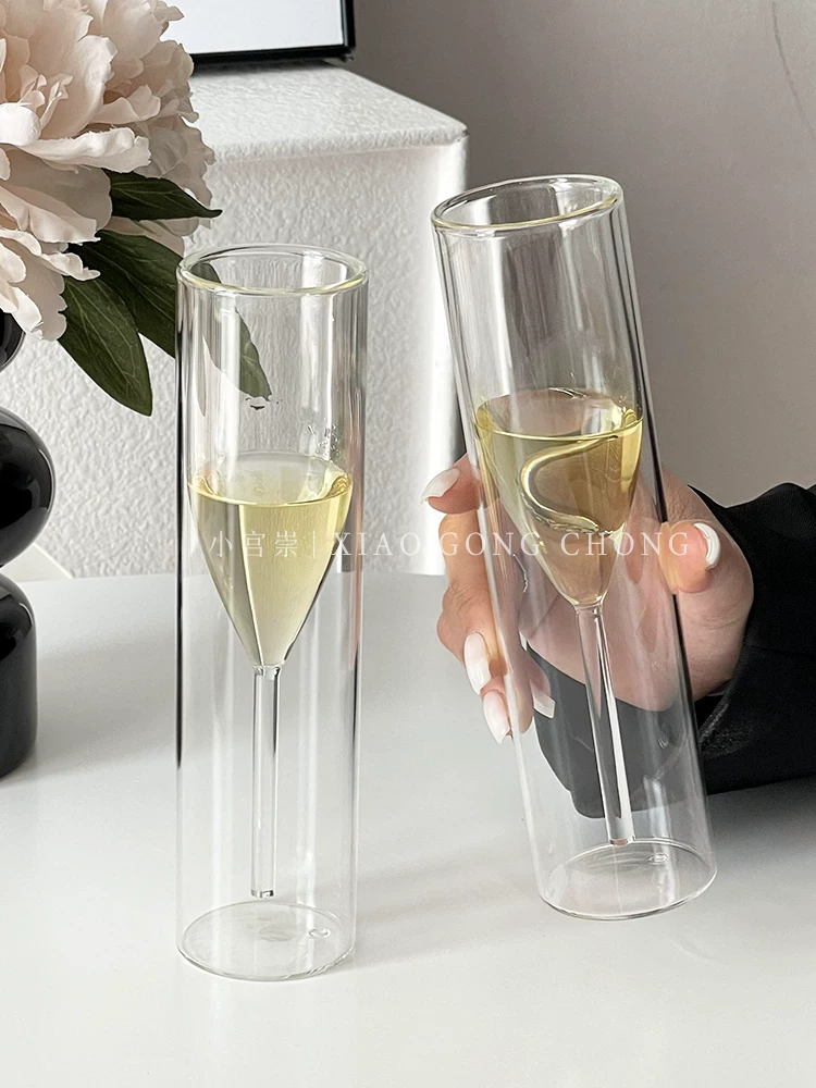 Ly rượu sâm banh sáng tạo theo phong cách Pháp, ly thủy tinh trong suốt, ly cá nhân hóa hai lớp, ly rượu vang đỏ, ly cocktail.