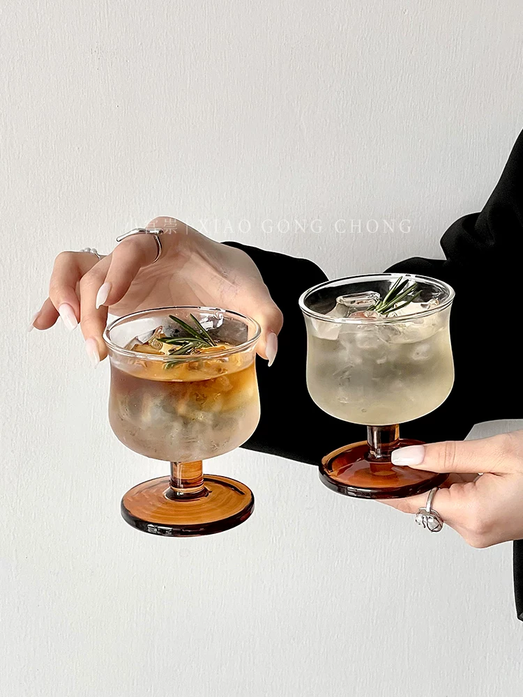 Ly thủy tinh cổ thấp, kiểu dáng cổ điển, kiểu dáng thắt eo, phong cách ins, ly cà phê kiểu Mỹ, ly uống đồ uống đặc biệt, ly uống nước lạnh, ly nước ép.