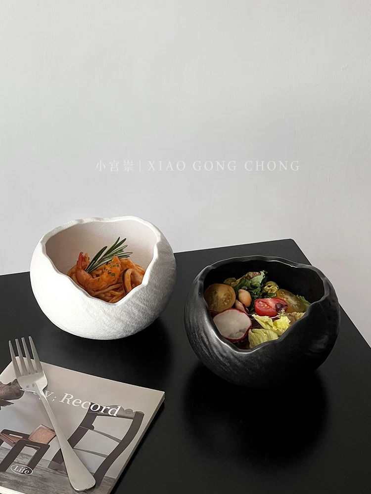 Bát trứng gốm sứ bất đối xứng sáng tạo, bát tráng miệng kiểu Tây cao cấp, bát sữa chua, bát salad và mì Ý tinh tế dùng trong gia đình
