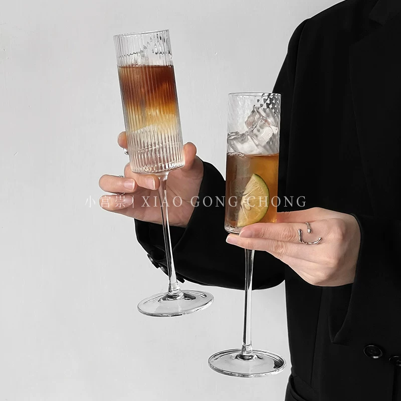 Ly sọc phong cách Ins, ly cocktail sáng tạo, ly rượu sâm banh, ly cà phê đá Americano, ly rượu vang có ga, ly rượu mùi