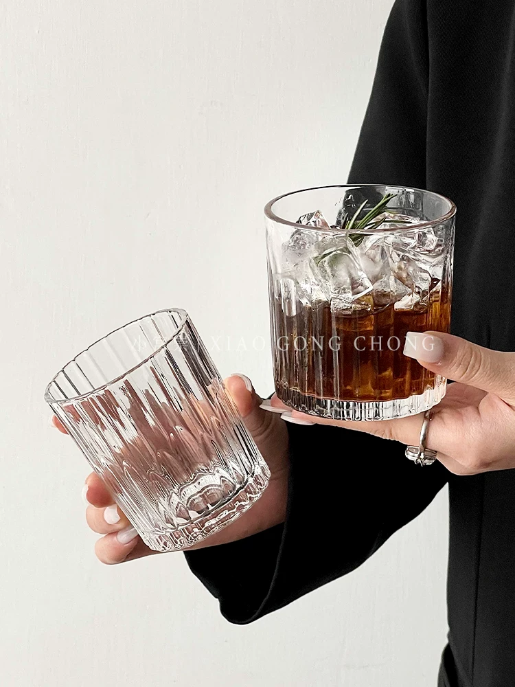 Ly thủy tinh cổ điển, ly cà phê đá kiểu Mỹ, ly latte đá sọc dọc phong cách ins, ly uống nước lạnh, ly sữa, ly nước ép