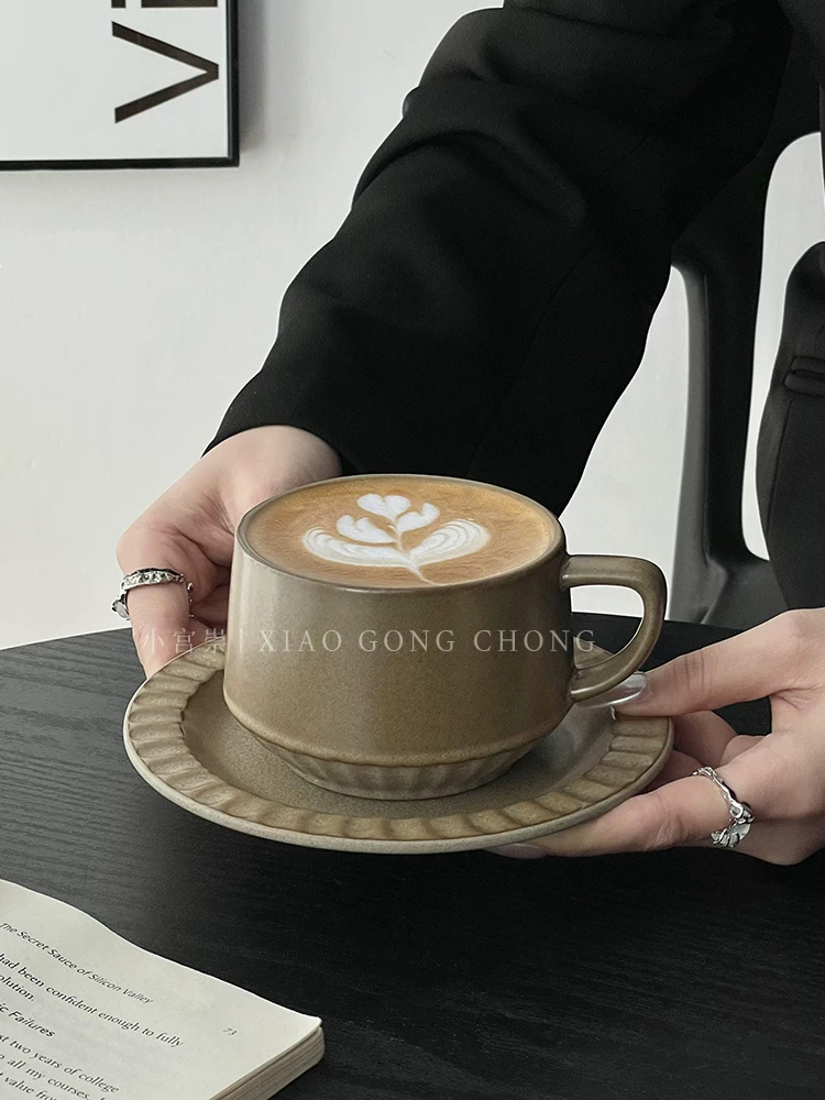 Bộ tách trà sứ cổ điển, tách và đĩa cao cấp, tách uống cà phê sáng tạo, tách đá sứ nghệ thuật latte, tách sữa