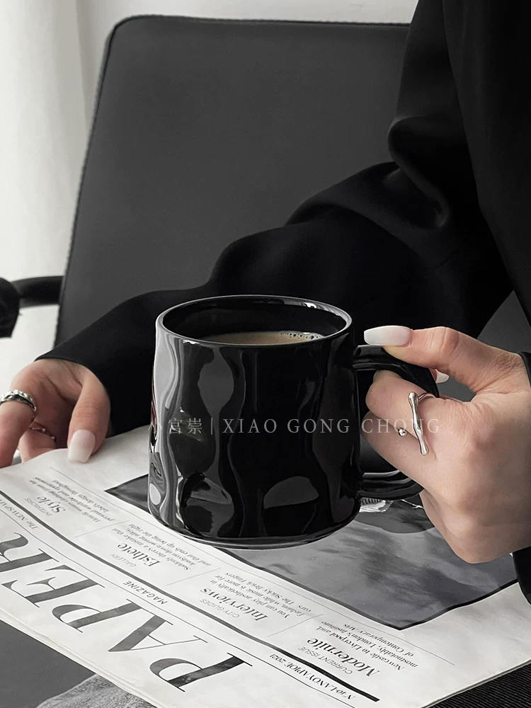 Bộ cốc gốm đen thiết kế độc đáo, phong cách sang trọng nhẹ nhàng, dùng trong nhà, phòng khách, cốc uống nước, cốc, cốc cà phê ăn sáng