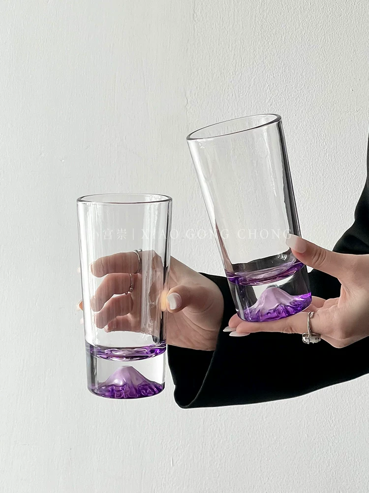 Ly núi Phú Sĩ màu tím thiết kế độc đáo, ly núi phong cách Instagram, ly núi tuyết cao cấp, ly rượu whisky thủy tinh
