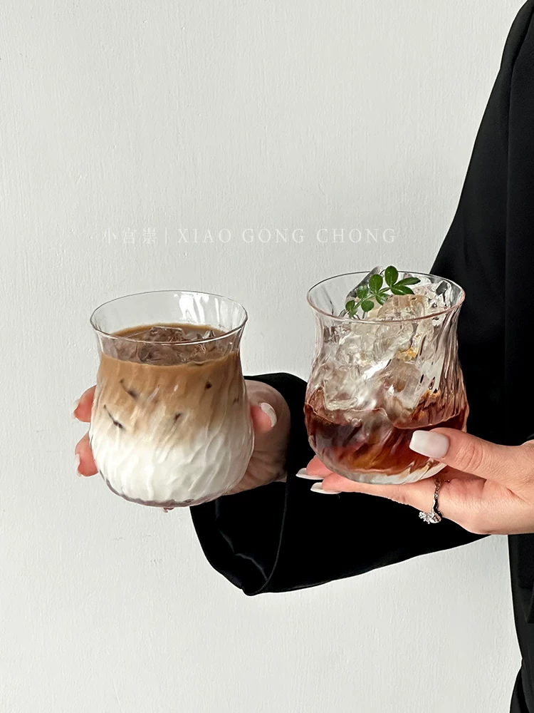 Ly hoa tulip sáng tạo, ly thủy tinh phong cách ins, ly cà phê latte đơn giản, ly nước uống lạnh cao cấp, ly đồ uống, ly nước.