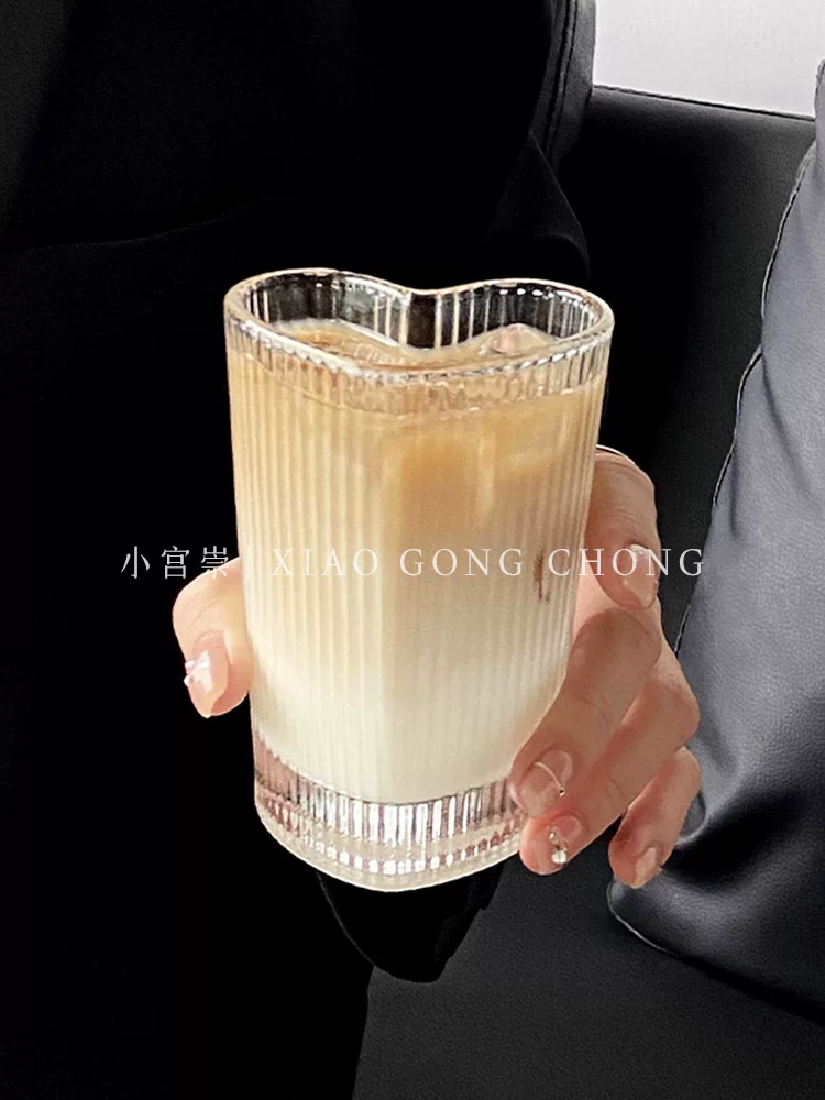 Ly thủy tinh hình trái tim, ly cà phê đá kiểu ins, ly cà phê, ly nước đôi cao cấp, ly ăn sáng
