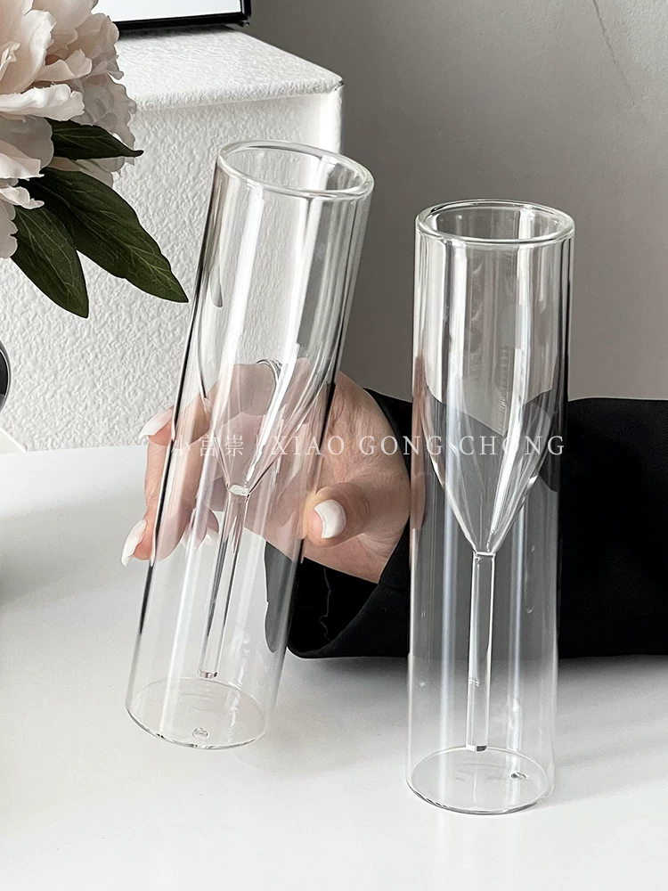 Ly rượu sâm banh sáng tạo theo phong cách Pháp, ly thủy tinh trong suốt, ly cá nhân hóa hai lớp, ly rượu vang đỏ, ly cocktail.