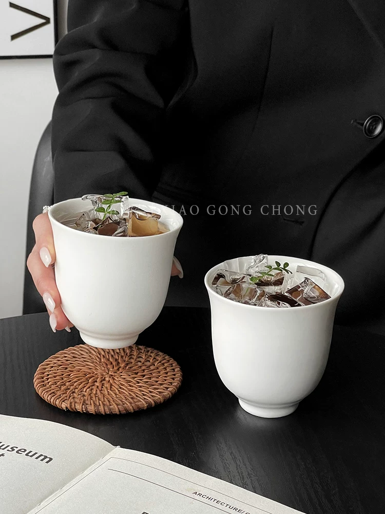 Cốc sứ trắng tinh khiết theo phong cách Ins, cốc cà phê, cốc latte đá Mỹ, cốc rượu hơi say, cốc cocktail, cốc cổ điển