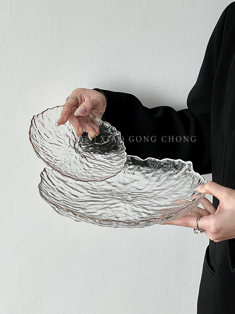 Đĩa trái cây dùng trong nhà, đặt trên bàn cà phê phòng khách, đĩa thủy tinh kiểu glacier mang lại cảm giác cao cấp, đĩa đựng kẹo nhẹ nhàng sang trọng, đĩa đựng hoa quả khô.