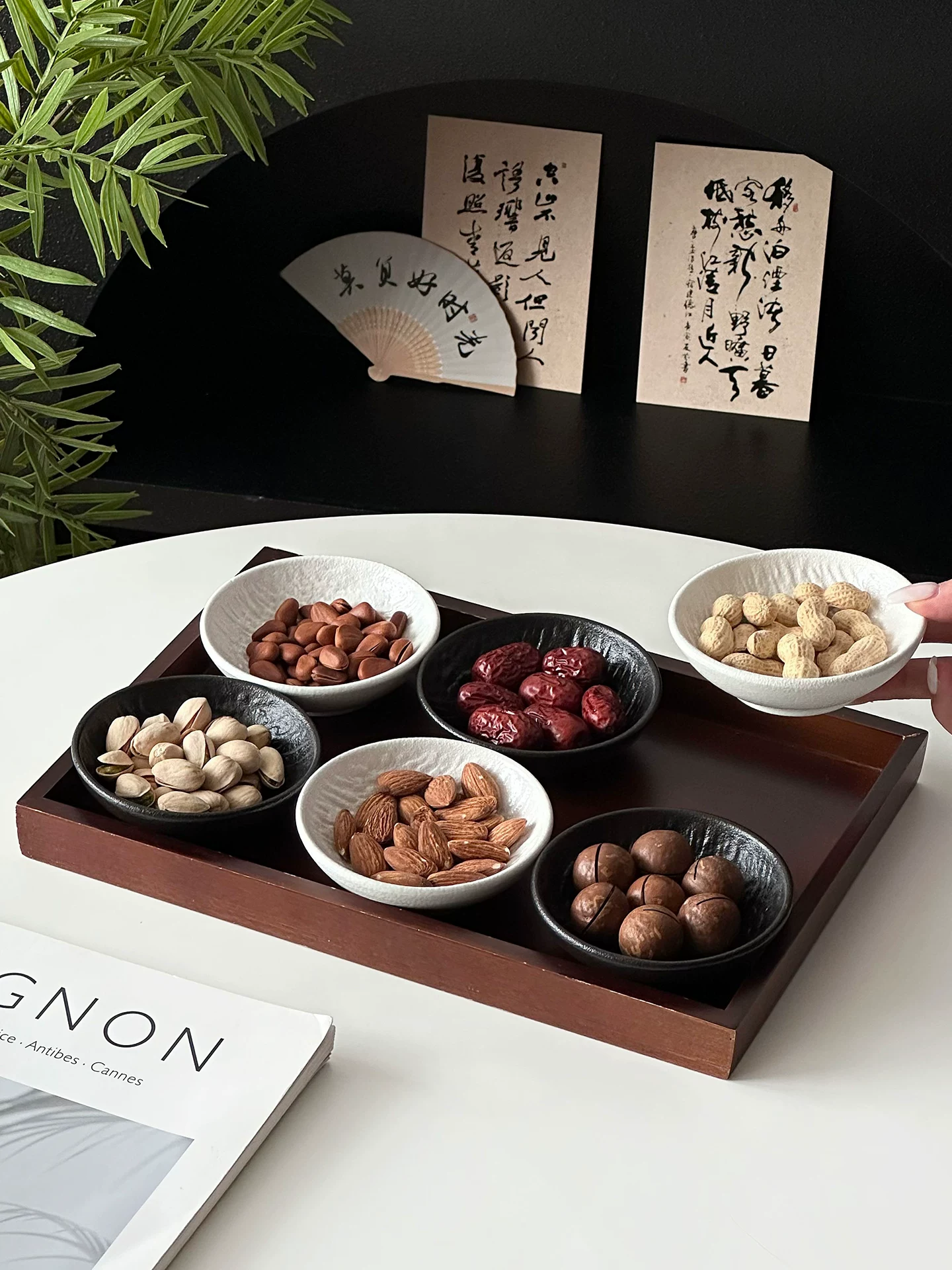 Khay trà chia ngăn bằng gốm sứ kiểu Trung Hoa, khay đựng trái cây khô cổ điển, khay đựng trái cây để pha trà quanh bếp, khay đựng đồ ăn nhẹ gia dụng