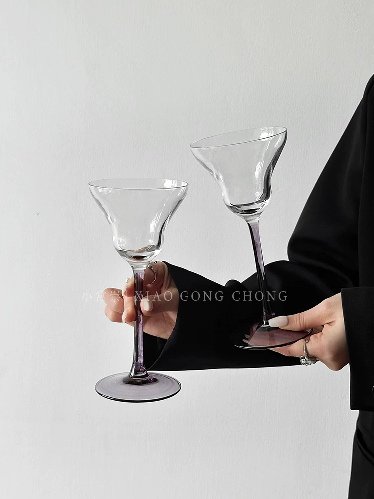 Ly rượu màu tím sáng tạo, ly cocktail kiểu dáng độc đáo, ly thủy tinh cao cấp, ly cocktail, ly nước ép, ly đồ uống