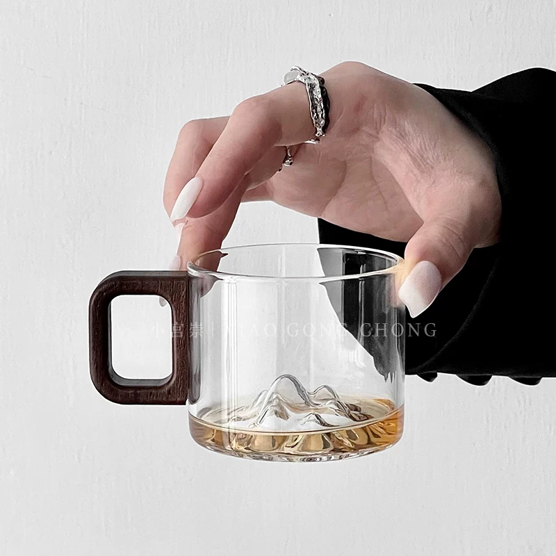 Tách trà thủy tinh có tay cầm bằng gỗ, tách trà mini phong cách Trung Hoa, chịu nhiệt độ cao, cốc uống nước gia dụng cao cấp, cốc nếm trà