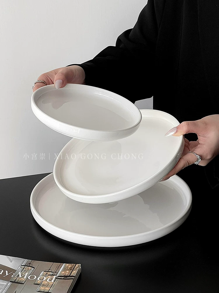 Đồ ăn bằng sứ trắng đơn giản đĩa đựng thịt bò đĩa kiểu phương Tây đĩa phẳng cao cấp dùng trong gia đình đĩa mì ống đĩa bánh đĩa salad đĩa đựng thức ăn