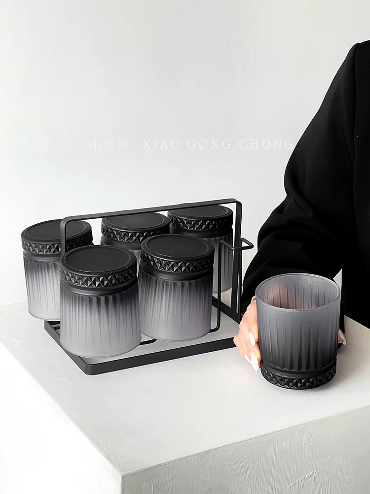Bộ ly uống nước thủy tinh đen mờ kiểu cổ điển, sang trọng, cao cấp, dùng cho phòng khách, tiếp khách, thích hợp cho bia, trà.