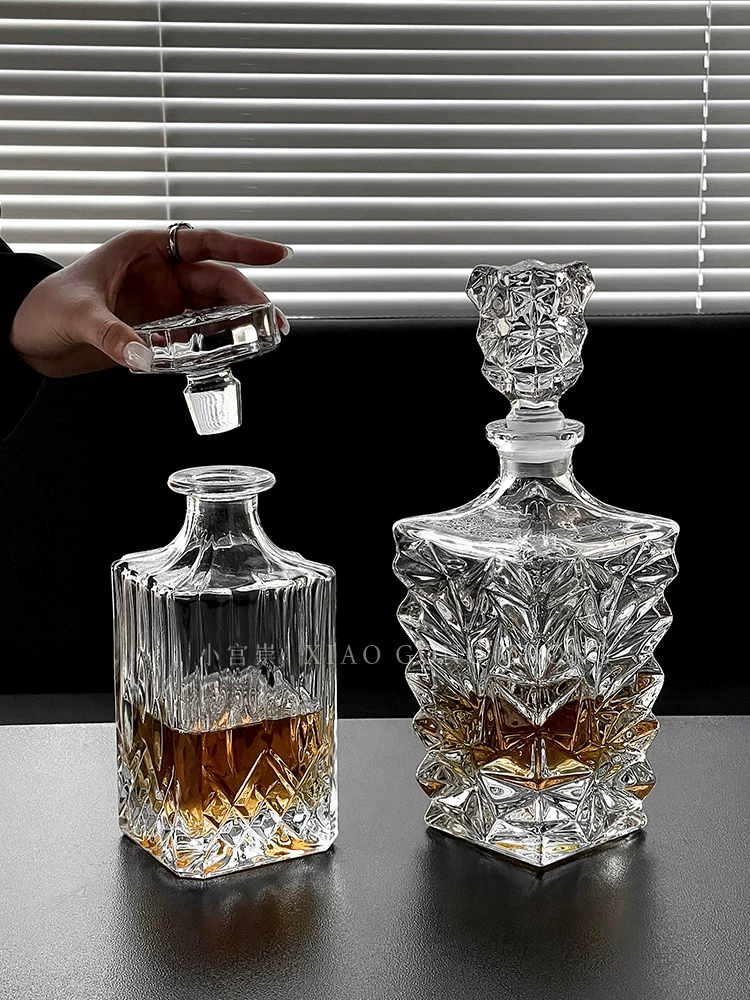 Chai rượu whisky thủy tinh pha lê cao cấp phong cách châu Âu, bình đựng rượu tại nhà, dụng cụ chia rượu, chai rượu nước ngoài, thiết bị bảo quản rượu